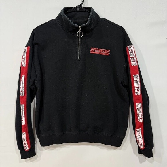 Nintendo Other - Super Nintendo 1/4 Zip‎ Sweatshirt Men's M Black Red Retro Gamer Pullover